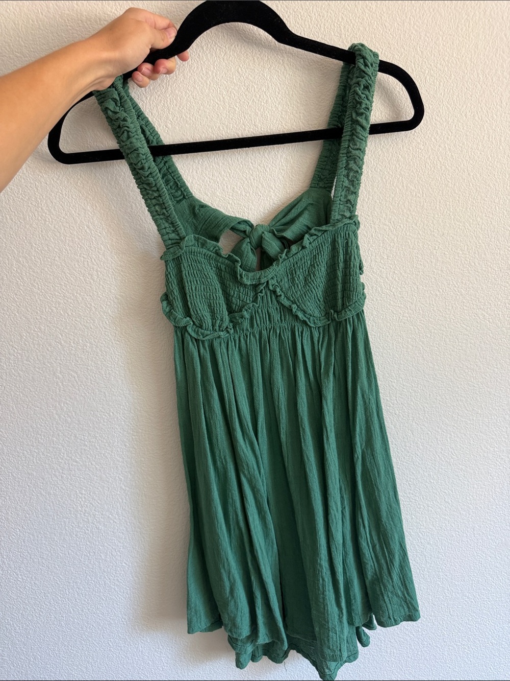 Free People Green Smocked Babydoll Mini Dress